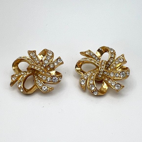 KJL for Avon Kenneth Jay Lane Lustrous Bow CLIP Earrings - Picture 2 of 5
